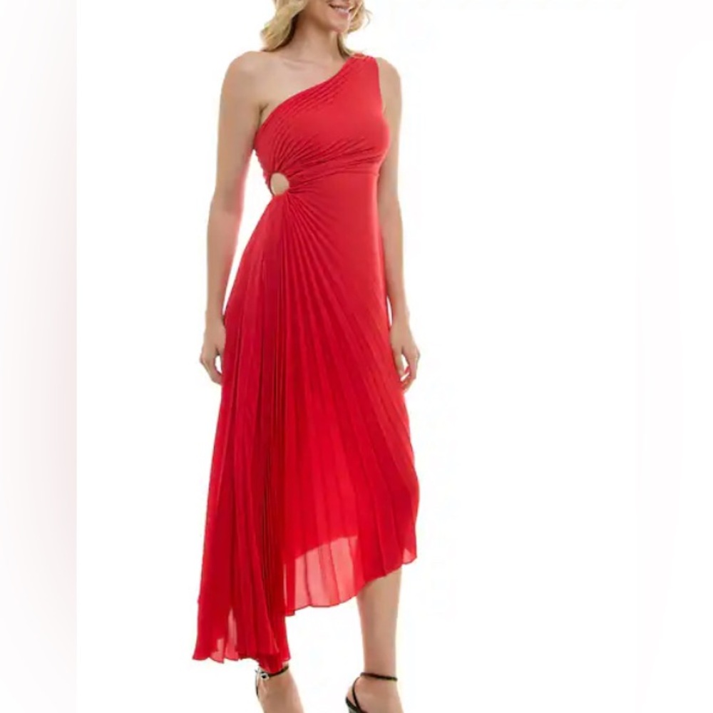 NICOLE MILLER
Pleated Asymmetric Dress Red